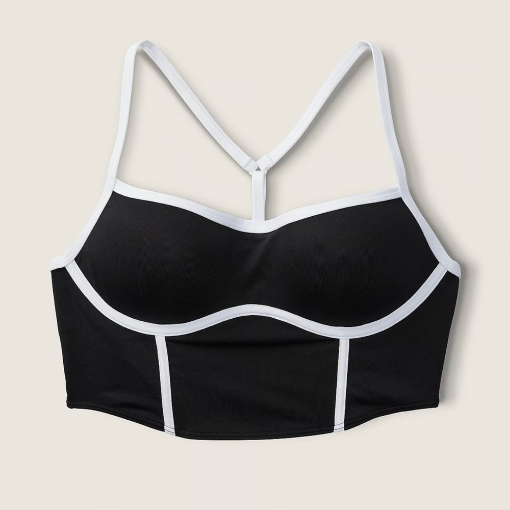 PINK Victoria's Secret Black and White Sports Bra with Y-Back Design
